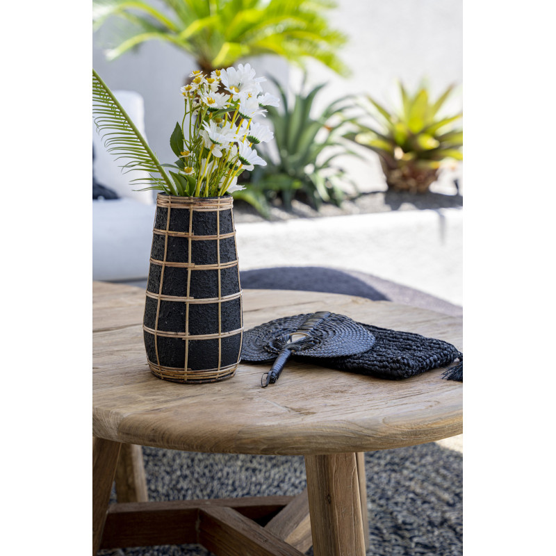 Vase Rond Hauteur 26 cm en Terre cuite Noir Raphia Naturel The Cutie 