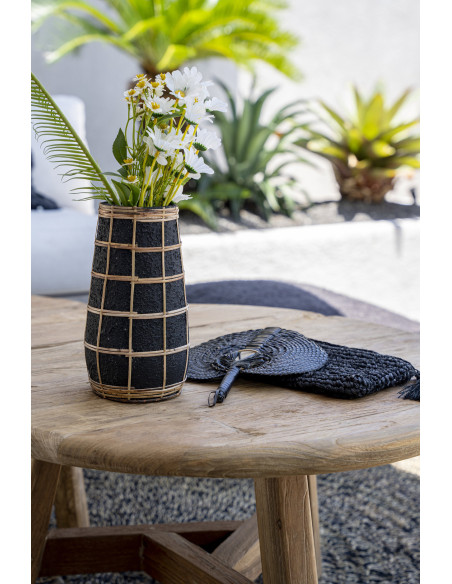 Vase Rond Hauteur 26 cm en Terre cuite Noir Raphia Naturel The Cutie 