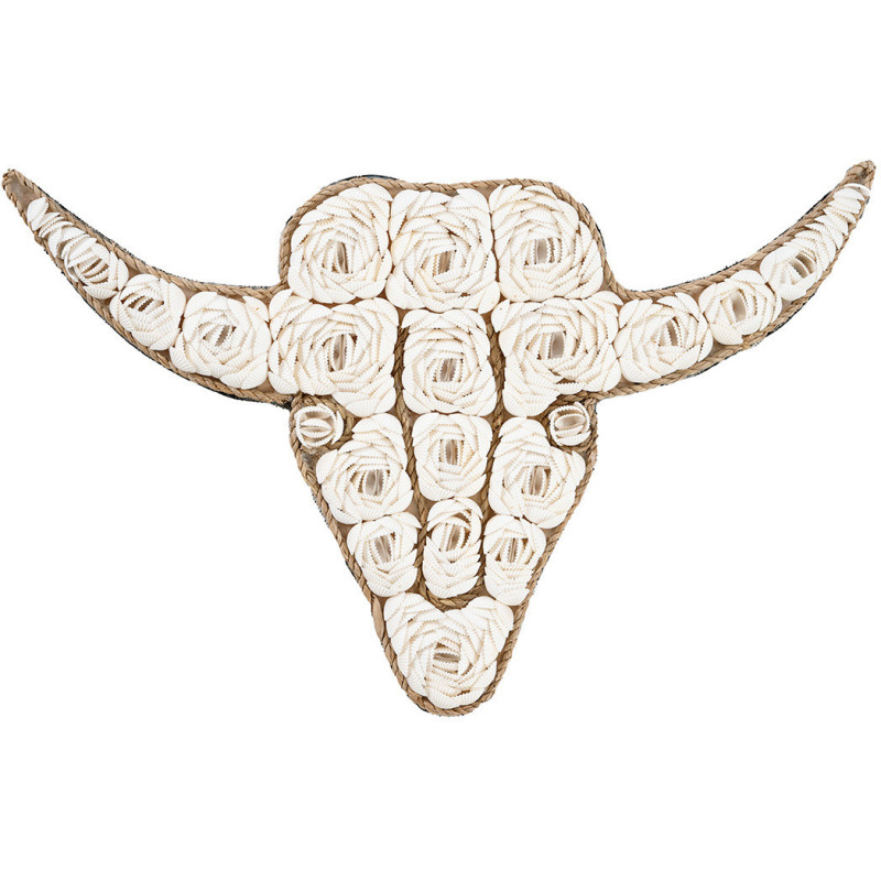 Décoration murale originale Tête de taureau Hauteur 40 cm en Coquillage Blanc The Shell 