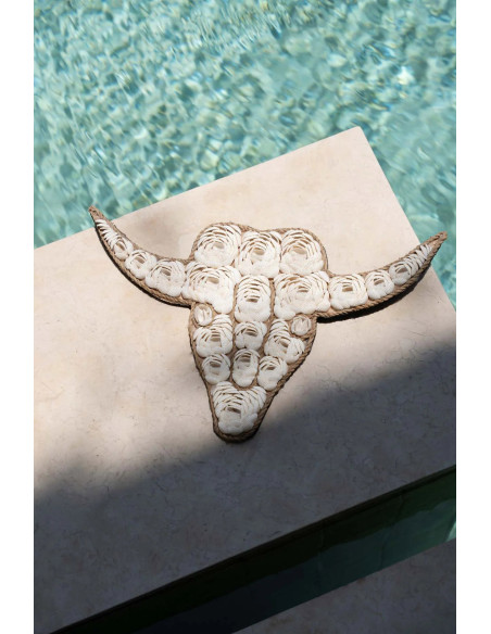 Décoration murale originale Tête de taureau Hauteur 40 cm en Coquillage Blanc The Shell 