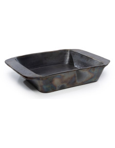 Plat à four rectangulaire 37 cm Terre cuite Noir Effet brulé The Burned 