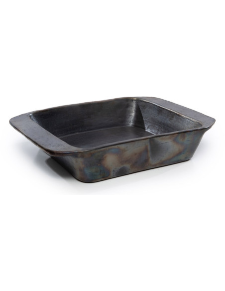 Plat à four rectangulaire 37 cm Terre cuite Noir Effet brulé The Burned 