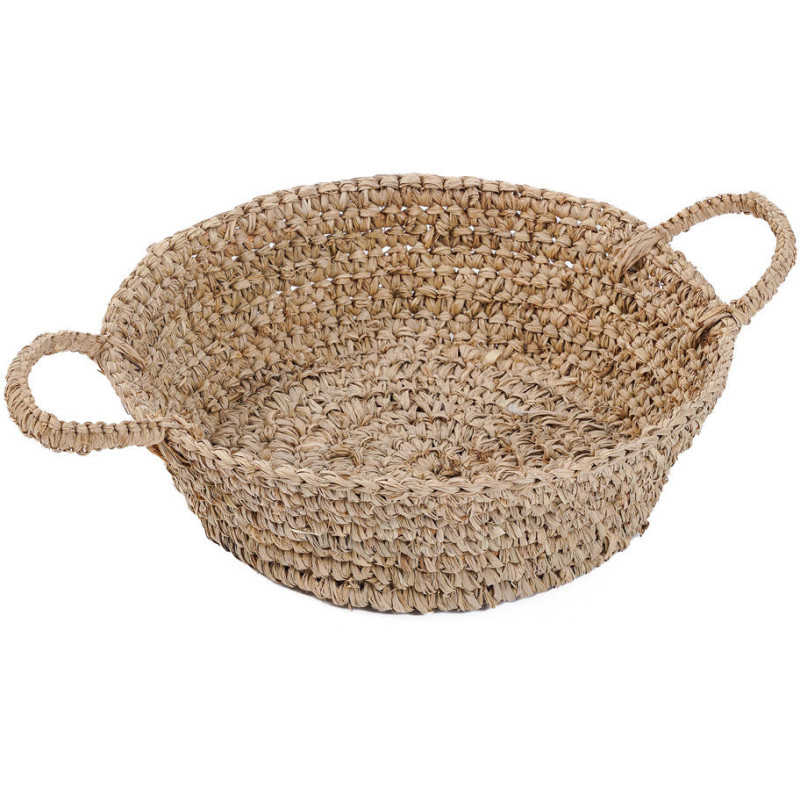 Corbeille de rangement bohème 2 poignées Rond 35 cm Raphia Naturel Tressé The Raffia 