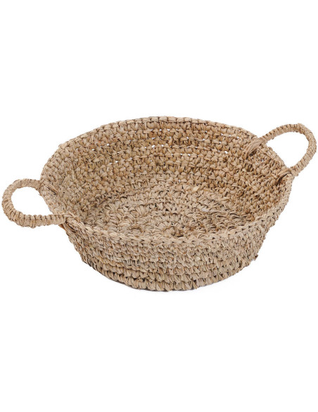 Corbeille de rangement bohème 2 poignées Rond 35 cm Raphia Naturel Tressé The Raffia 