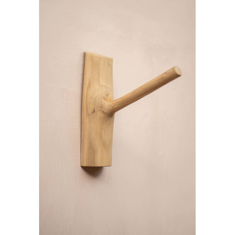 Patère murale originale 1 crochet en Bois de teck Naturel The Hook 
