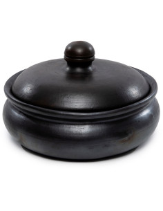 Grand Faitout cocotte rond avec couvercle 24 cm Terre cuite Noir Effet brulé The Burned 