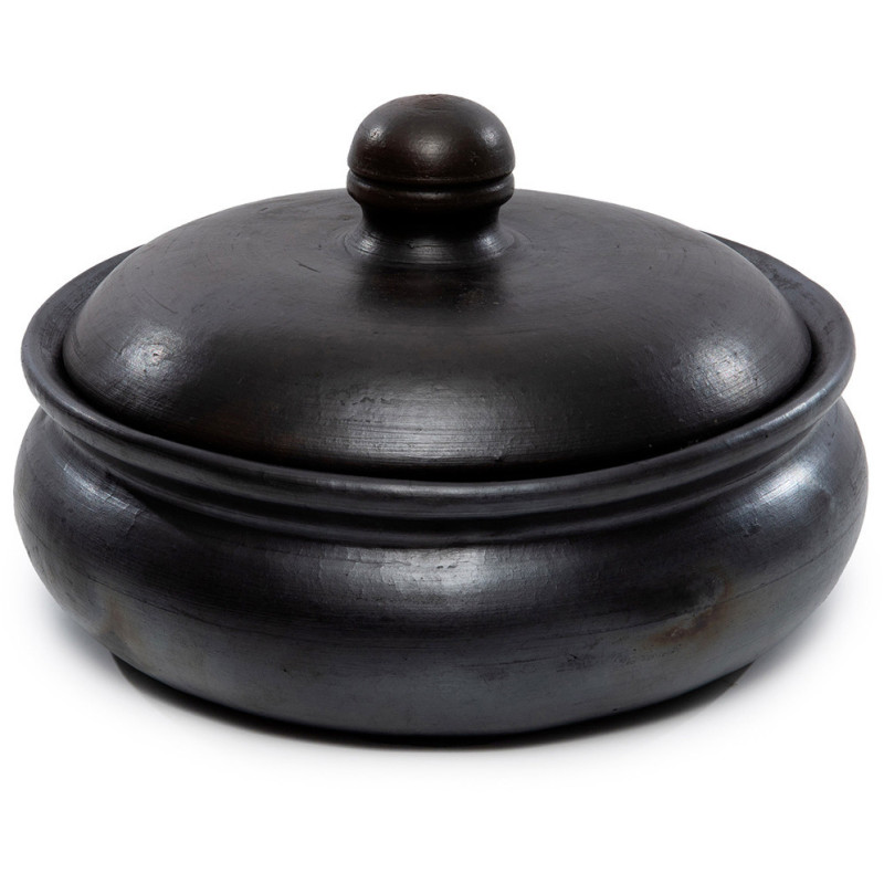 Grand Faitout cocotte rond avec couvercle 24 cm Terre cuite Noir Effet brulé The Burned 