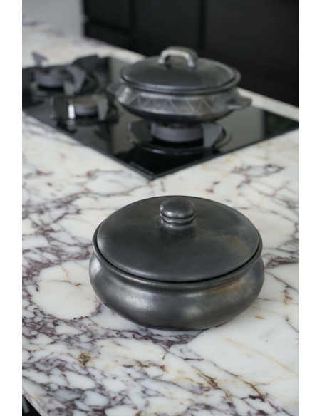 Grand Faitout cocotte rond avec couvercle 24 cm Terre cuite Noir Effet brulé The Burned 