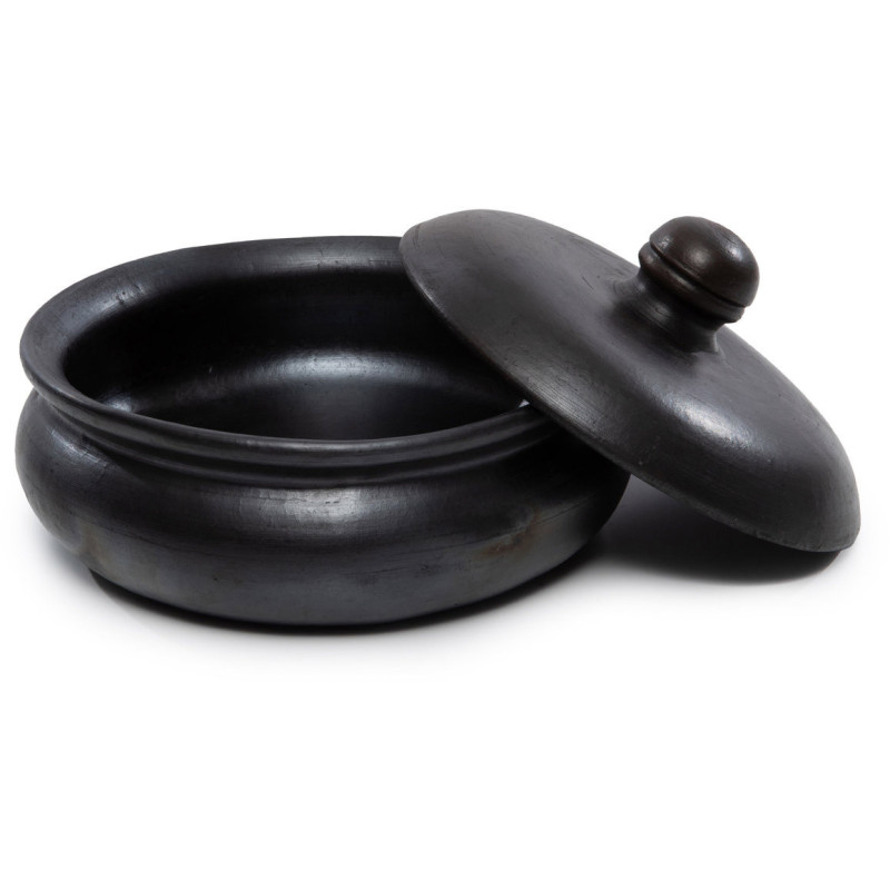 Grand Faitout cocotte rond avec couvercle 24 cm Terre cuite Noir Effet brulé The Burned 