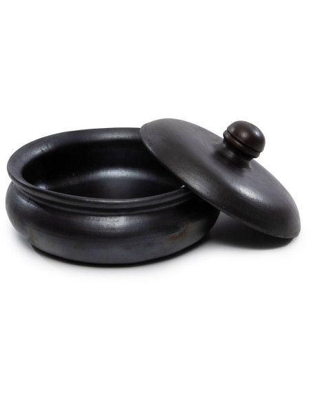 Grand Faitout cocotte rond avec couvercle 24 cm Terre cuite Noir Effet brulé The Burned 