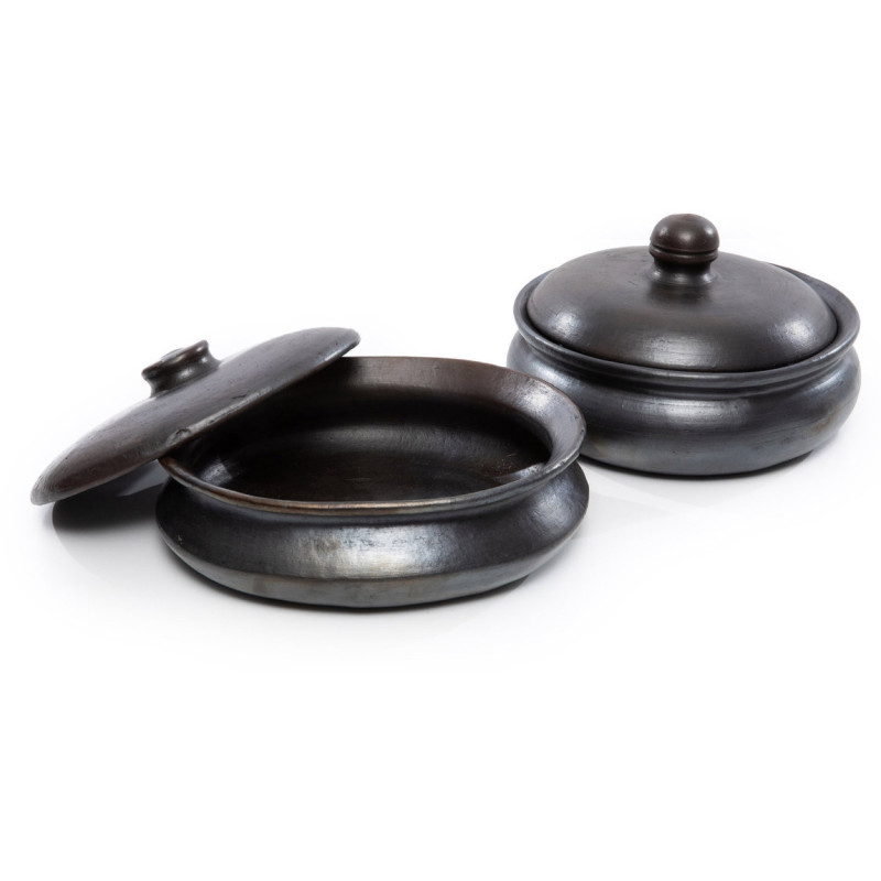 Grand Faitout cocotte rond avec couvercle 24 cm Terre cuite Noir Effet brulé The Burned 