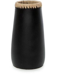 Vase Rond Hauteur 26 cm en Terre cuite Noir Raphia Naturel The Sneaky 
