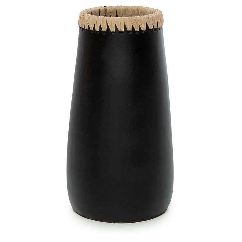 Vase Rond Hauteur 26 cm en Terre cuite Noir Raphia Naturel The Sneaky 