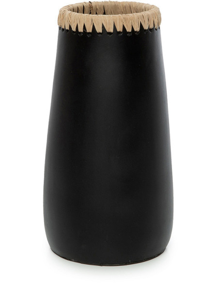 Vase Rond Hauteur 26 cm en Terre cuite Noir Raphia Naturel The Sneaky 