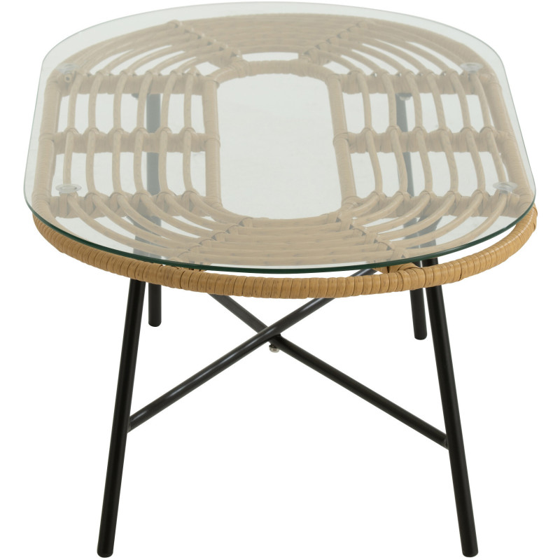 Table basse extérieur verre métal noir rotin synthétique naturel - 3