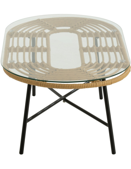 Table basse extérieur verre métal noir rotin synthétique naturel - 3