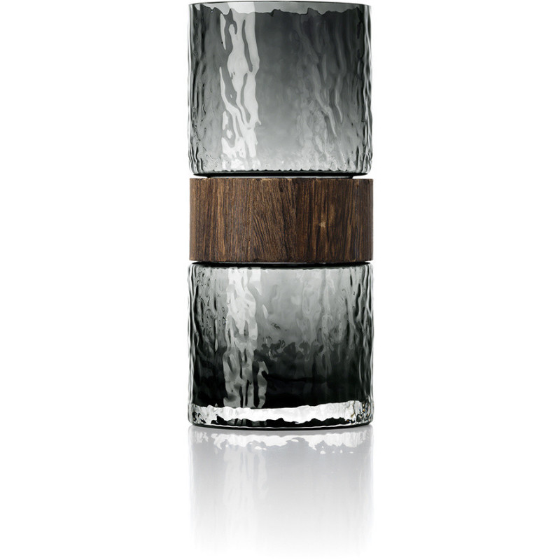 Vase design moderne Cylindrique H 24 cm Verre Gris foncé Bois Marron The Wood You Be Mine 