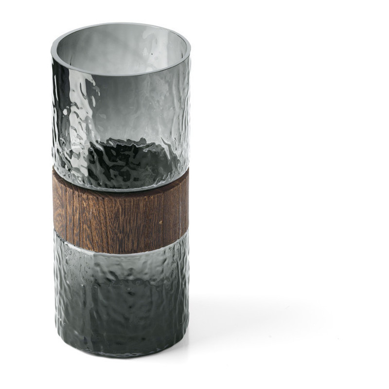 Vase design moderne Cylindrique H 24 cm Verre Gris foncé Bois Marron The Wood You Be Mine 