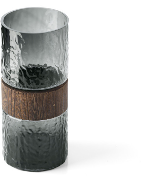 Vase design moderne Cylindrique H 24 cm Verre Gris foncé Bois Marron The Wood You Be Mine 