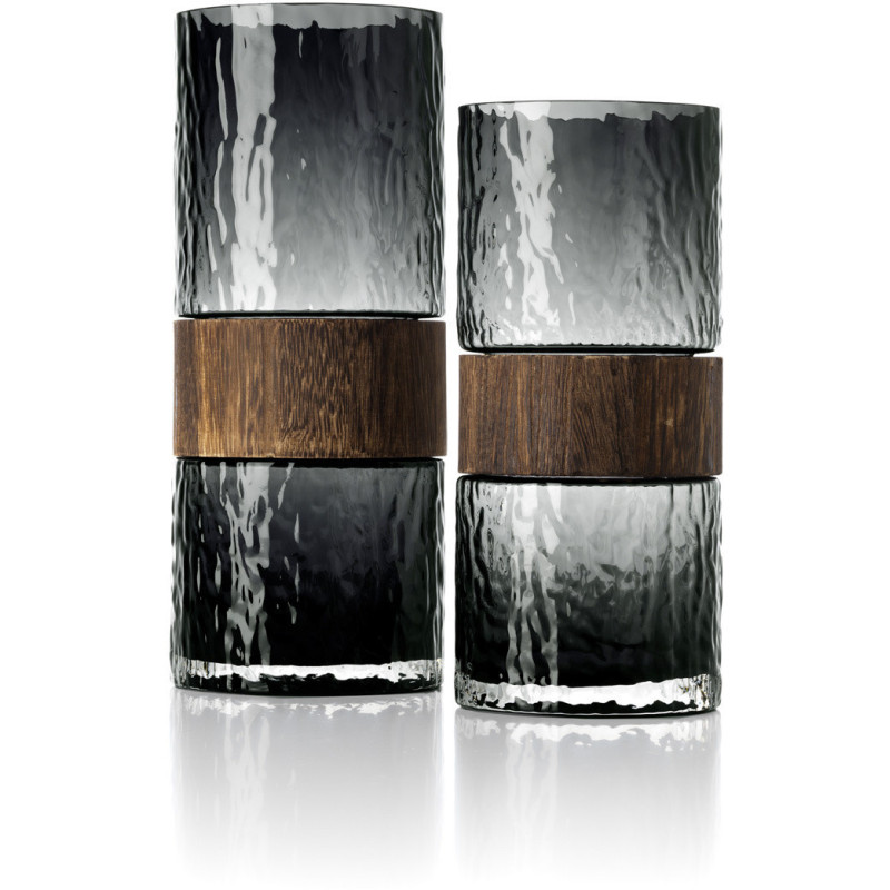 Vase design moderne Cylindrique H 24 cm Verre Gris foncé Bois Marron The Wood You Be Mine 