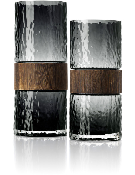 Vase design moderne Cylindrique H 24 cm Verre Gris foncé Bois Marron The Wood You Be Mine 
