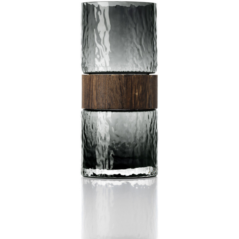 Vase design moderne Cylindrique H 24 cm Verre Gris foncé Bois Marron The Wood You Be Mine 