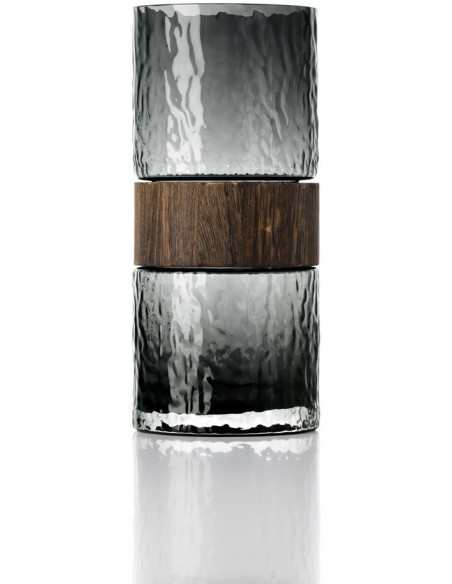 Vase design moderne Cylindrique H 24 cm Verre Gris foncé Bois Marron The Wood You Be Mine 