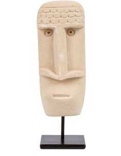 Sculpture déco ethnique sur pied Hauteur 19 cm Grès Beige sable Métal Noir The Sumba Stone 