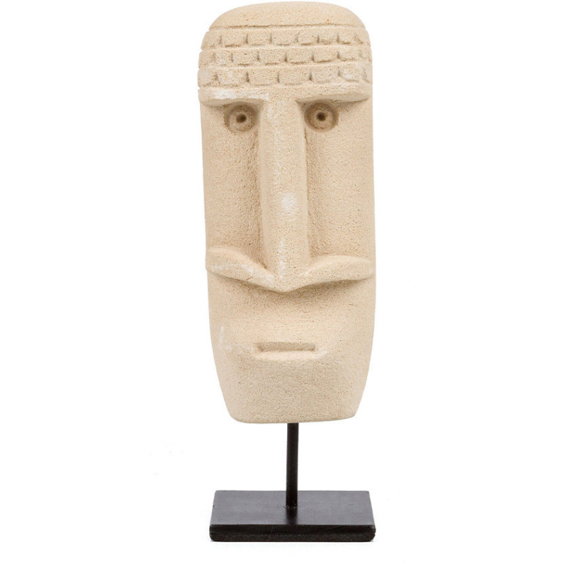 Sculpture déco ethnique sur pied Hauteur 19 cm Grès Beige sable Métal Noir The Sumba Stone 