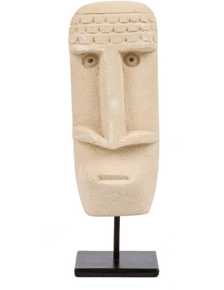 Sculpture déco ethnique sur pied Hauteur 19 cm Grès Beige sable Métal Noir The Sumba Stone 