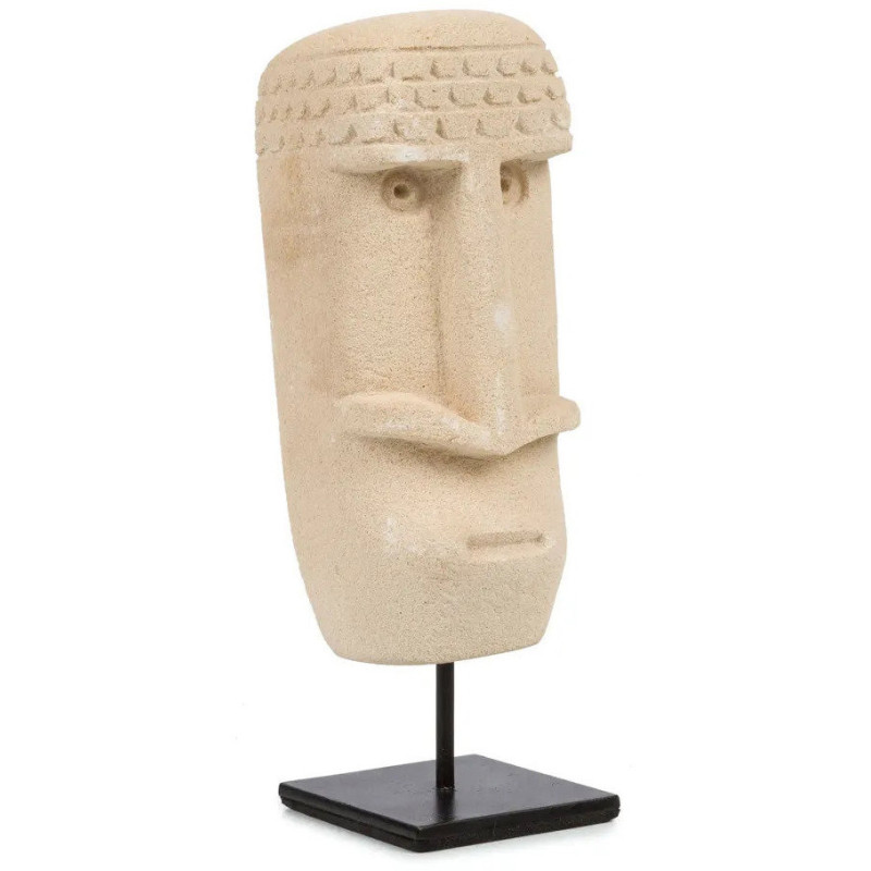 Sculpture déco ethnique sur pied Hauteur 19 cm Grès Beige sable Métal Noir The Sumba Stone 