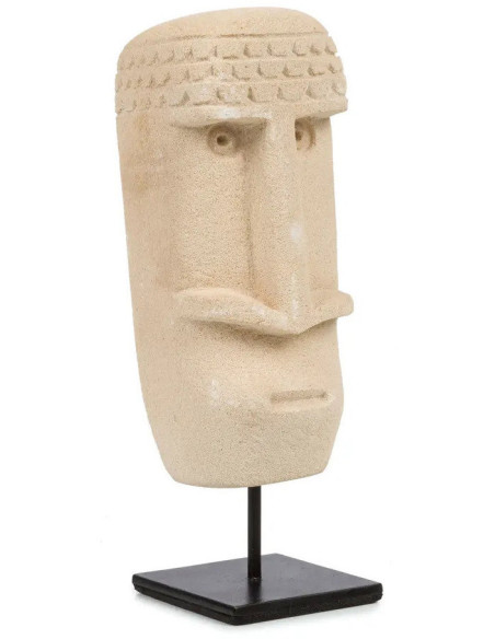 Sculpture déco ethnique sur pied Hauteur 19 cm Grès Beige sable Métal Noir The Sumba Stone 