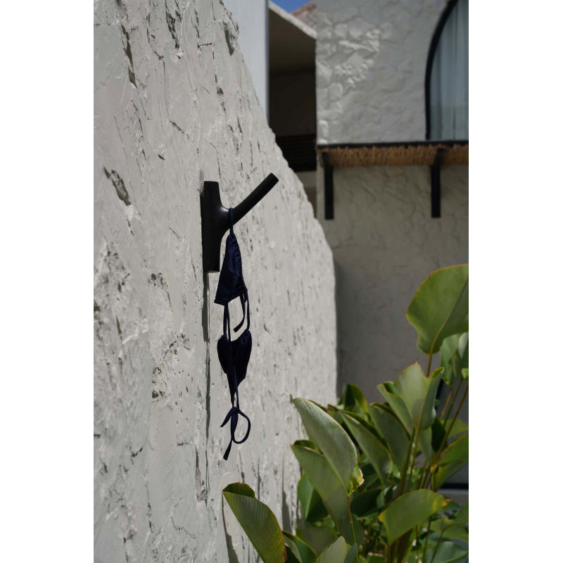 Patère murale originale 1 crochet en Bois de teck Noir The Hook 