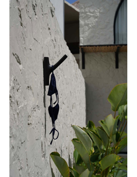 Patère murale originale 1 crochet en Bois de teck Noir The Hook 