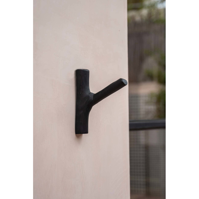 Patère murale originale 1 crochet en Bois de teck Noir The Hook 