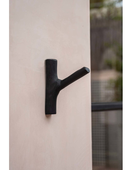 Patère murale originale 1 crochet en Bois de teck Noir The Hook 