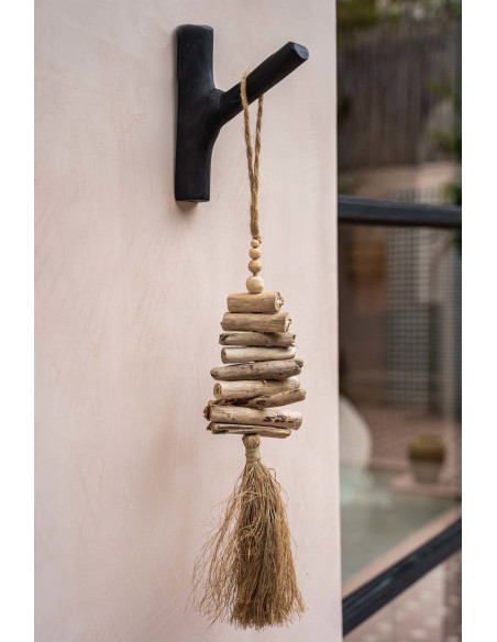 Patère murale originale 1 crochet en Bois de teck Noir The Hook 