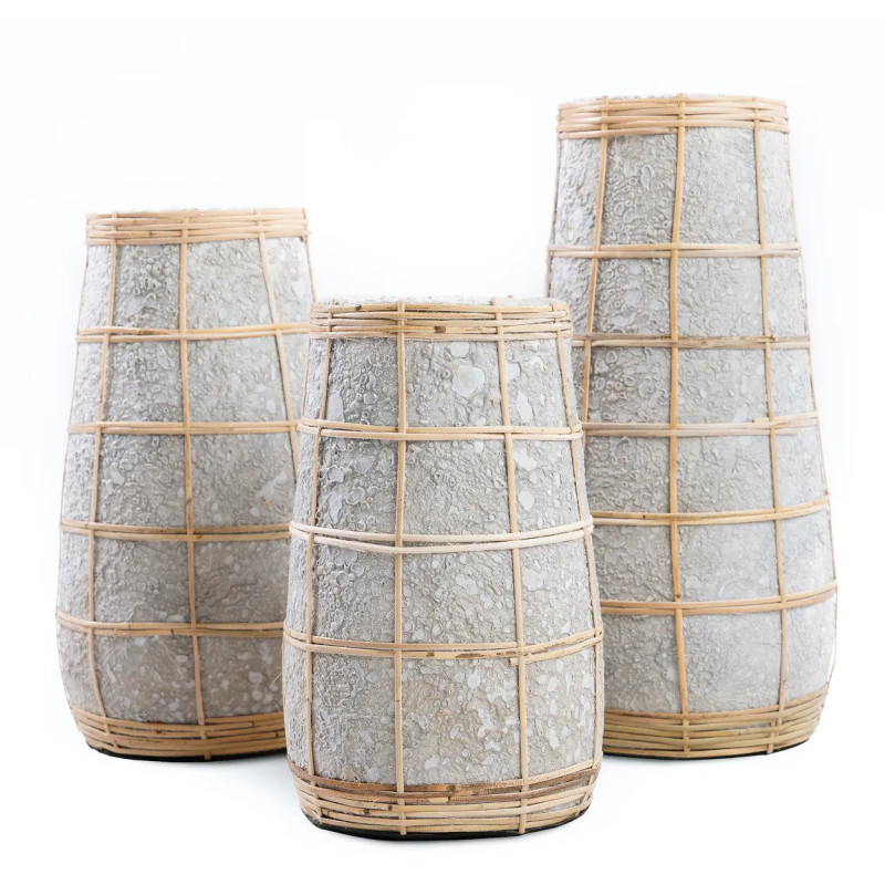 Vase Rond Hauteur 26 cm en Terre cuite Gris béton Raphia Naturel The Cutie 