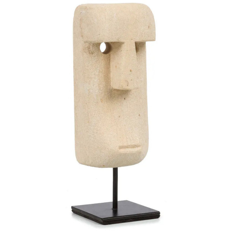 Sculpture déco primitive sur pied Hauteur 19 cm Grès Beige sable Métal Noir The Sumba Stone 