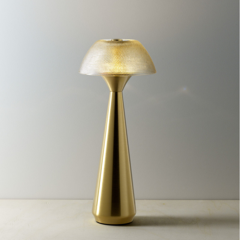 Lampe à poser LED rechargeable design Champignon H 28 cm Métal Laiton doré The Mushlampio 