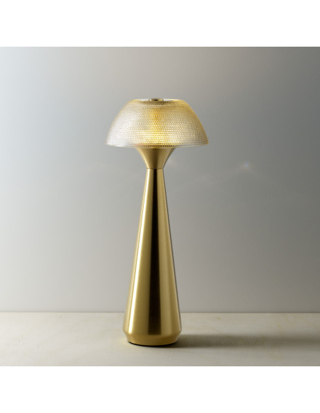 Lampe à poser LED rechargeable design Champignon H 28 cm Métal Laiton doré The Mushlampio 
