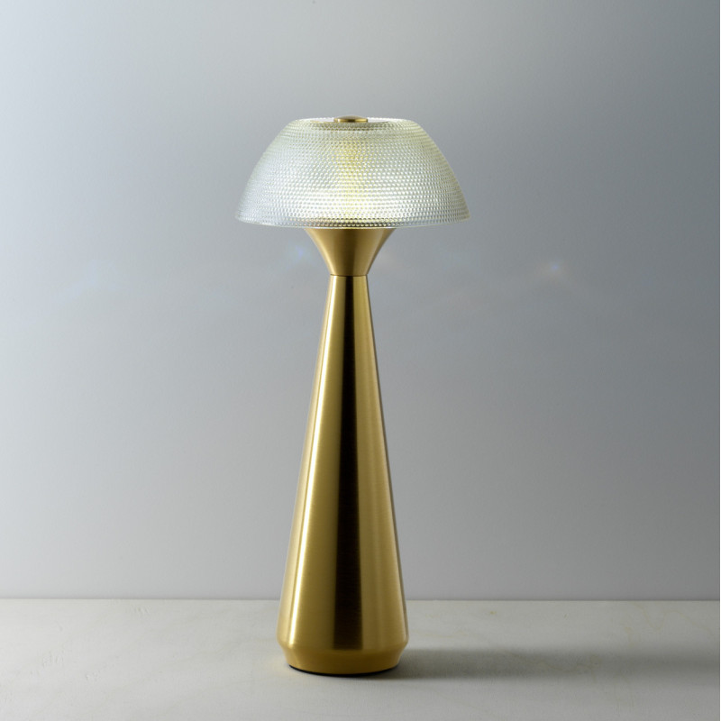 Lampe à poser LED rechargeable design Champignon H 28 cm Métal Laiton doré The Mushlampio 