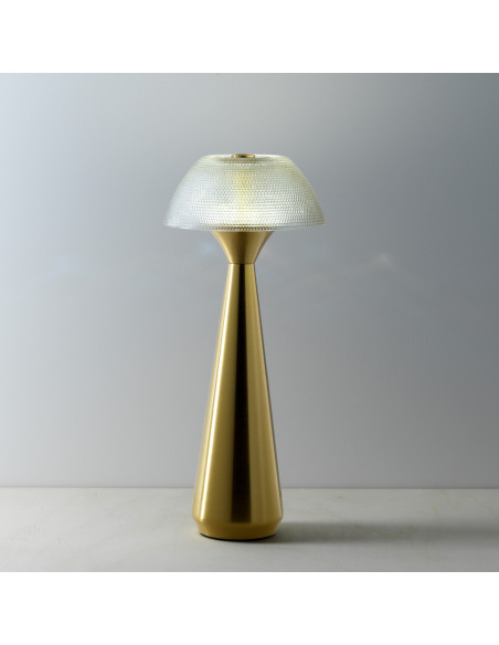 Lampe à poser LED rechargeable design Champignon H 28 cm Métal Laiton doré The Mushlampio 