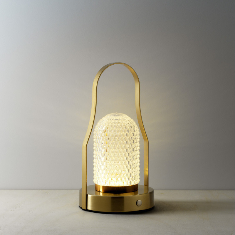 Lampe à poser LED rechargeable design art déco avec poignée H 23 cm Métal Laiton doré The Lampuccino 