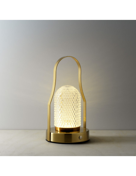 Lampe à poser LED rechargeable design art déco avec poignée H 23 cm Métal Laiton doré The Lampuccino 