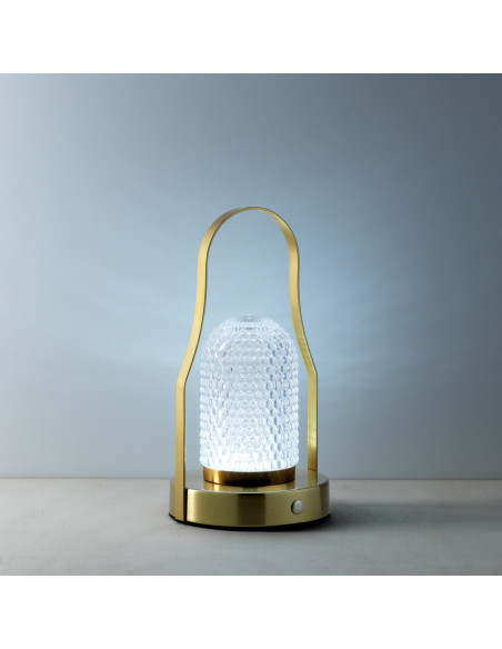 Lampe à poser LED rechargeable design art déco avec poignée H 23 cm Métal Laiton doré The Lampuccino 