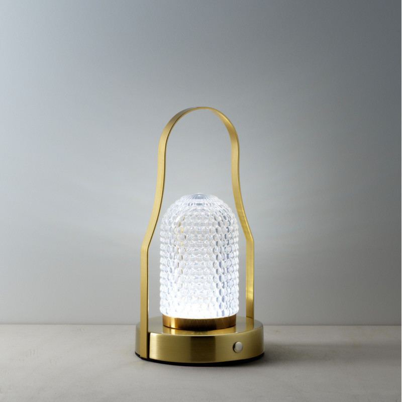 Lampe à poser LED rechargeable design art déco avec poignée H 23 cm Métal Laiton doré The Lampuccino 