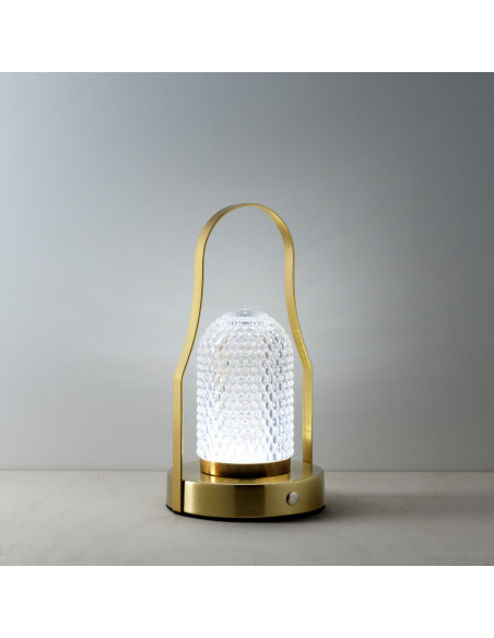 Lampe à poser LED rechargeable design art déco avec poignée H 23 cm Métal Laiton doré The Lampuccino 