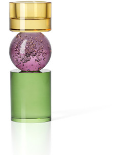 Bougeoir design Memphis Totem H 16 cm Verre recyclé Ambre Violet Vert The Solar Jewel 