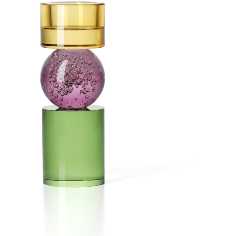 Bougeoir design Memphis Totem H 16 cm Verre recyclé Ambre Violet Vert The Solar Jewel 